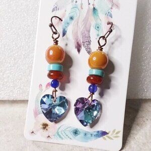 Flashy Crystal Hearts ~ Beaded Stack Earrings! Gift for her! Boho Glam Girlie